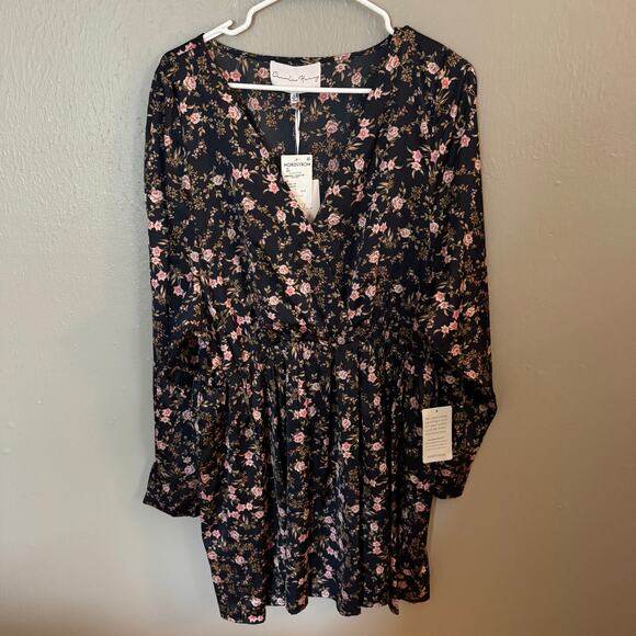 NWT CHARLES HENRY Navy Blue Floral Mini Dress Size XL Long Sleeve Cocktail - Picture 2 of 6